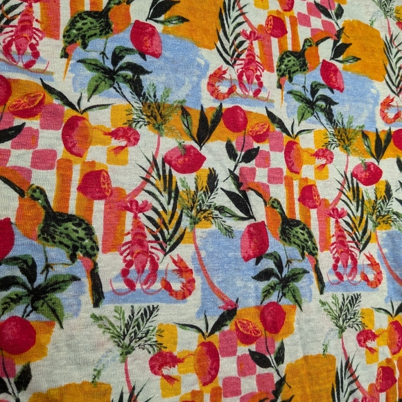 C&C Linen Colorful Cap Sleeve T Lobster Shrimp Citrus Tropical Italian Size XL - Picture 3 of 8